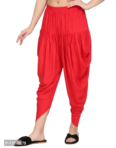 DELHIITE Red Color Solid Rayon Fabric Regular Dhoti Pants for Women (Free Size)-thumb3