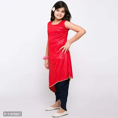 TINY TOON Round Neck Self Design Sleeveless Red Color Dhoti & Kurta Set For Girl-thumb4