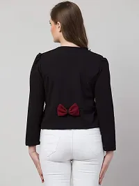 Vogue Tantra Women's Cotton Blend Crew Neck Regular Jacket(Bow-Plain-Black-L_Black_L)-thumb1
