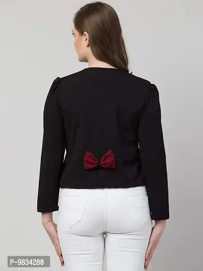 Vogue Tantra Women's Cotton Blend Crew Neck Regular Jacket(Bow-Plain-Black-L_Black_L)-thumb2