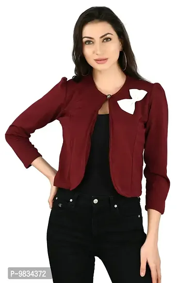 Vogue Tantra Women's Embellished Regular Fit Blazer Maroon, White-thumb0