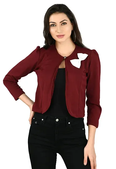 Vogue Tantra Women's Embellished Regular Fit Blazer Maroon, White