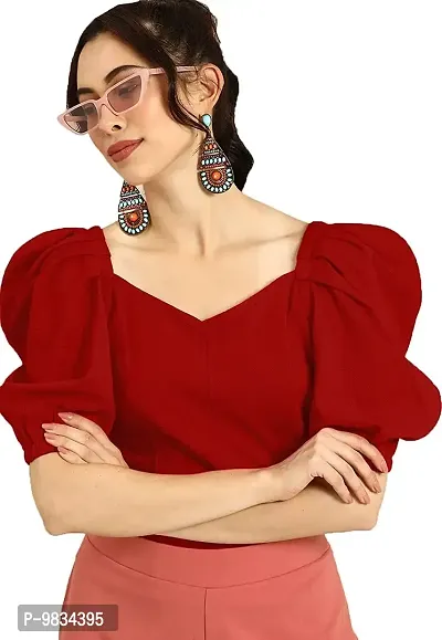 Vogue Tantra Women's Crop Maroon Color V Neck Half Sleeve Polyester Solid Top