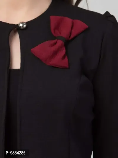 Vogue Tantra Women's Cotton Blend Crew Neck Regular Jacket(Bow-Plain-Black-L_Black_L)-thumb4
