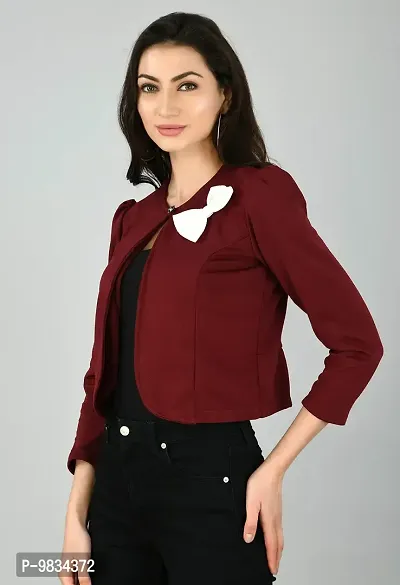 Vogue Tantra Women's Embellished Regular Fit Blazer Maroon, White-thumb2