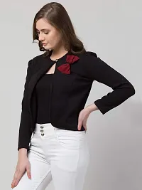 Vogue Tantra Women's Cotton Blend Crew Neck Regular Jacket(Bow-Plain-Black-L_Black_L)-thumb2
