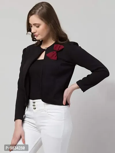 Vogue Tantra Women's Cotton Blend Crew Neck Regular Jacket(Bow-Plain-Black-L_Black_L)-thumb3