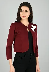 Vogue Tantra Women's Embellished Regular Fit Blazer Maroon, White-thumb2