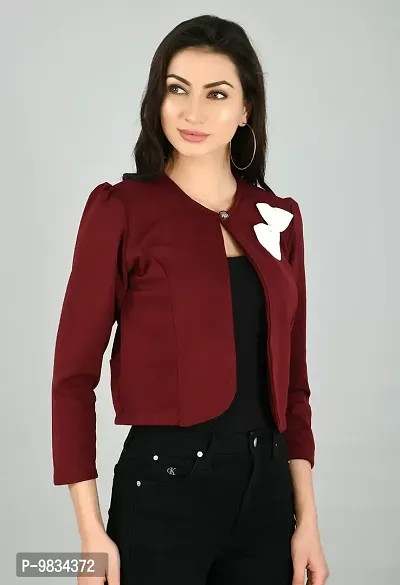 Vogue Tantra Women's Embellished Regular Fit Blazer Maroon, White-thumb3