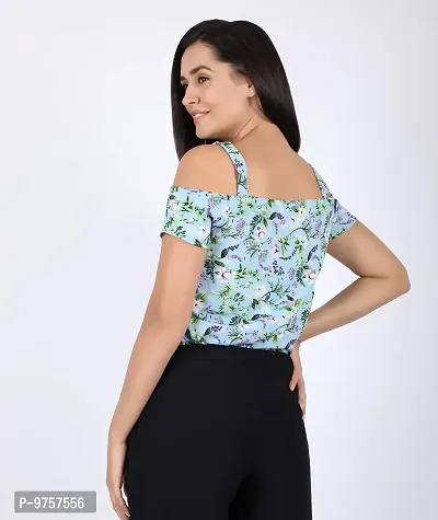 Chimpaaanzee Women Floral Printed Cold Shoulder Top Blue-thumb2