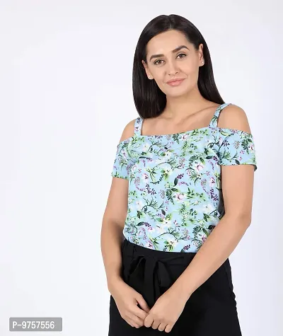 Chimpaaanzee Women Floral Printed Cold Shoulder Top Blue-thumb0