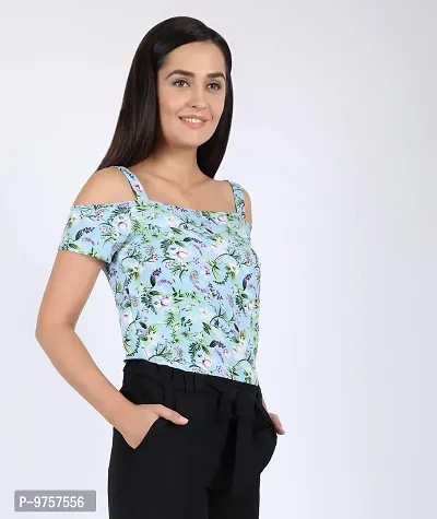 Chimpaaanzee Women Floral Printed Cold Shoulder Top Blue-thumb5