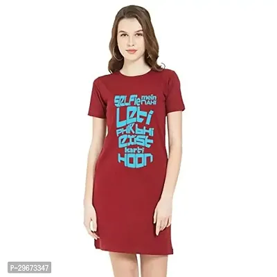 Trendy Red Cotton Blend Printed T-Shirt Dress For Women-thumb0