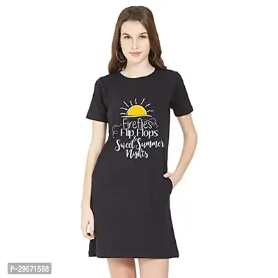 Trendy Black Cotton Blend Printed T-Shirt Dress For Women-thumb0