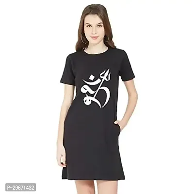 Trendy Black Cotton Blend Printed T-Shirt Dress For Women-thumb0