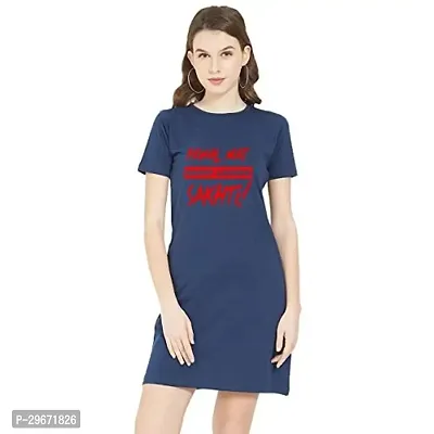 Trendy Navy Blue Cotton Blend Printed T-Shirt Dress For Women-thumb0