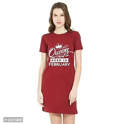 Trendy Red Cotton Blend Printed T-Shirt Dress For Women