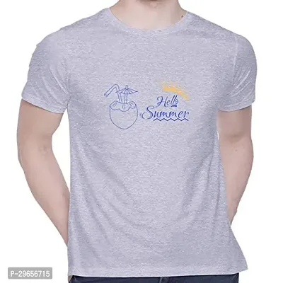 Elegant Grey Cotton Printed Round Neck Tees For Men-thumb0