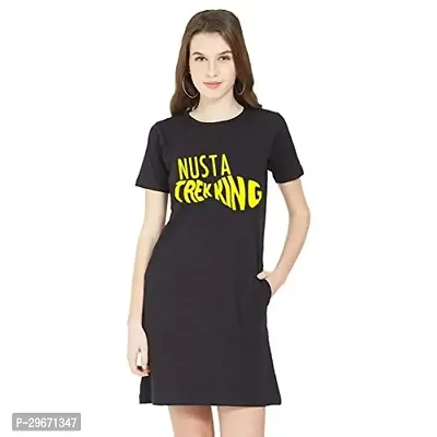 Trendy Black Cotton Blend Printed T-Shirt Dress For Women-thumb0