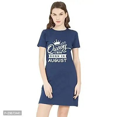 Trendy Navy Blue Cotton Blend Printed T-Shirt Dress For Women-thumb0