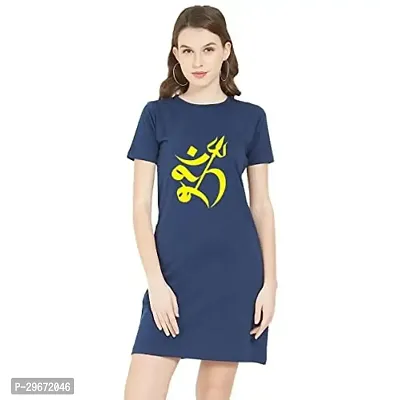 Trendy Navy Blue Cotton Blend Printed T-Shirt Dress For Women-thumb0