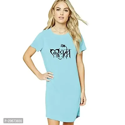 Trendy Blue Cotton Blend Printed T-Shirt Dress For Women-thumb0