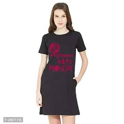 Trendy Black Cotton Blend Printed T-Shirt Dress For Women-thumb0