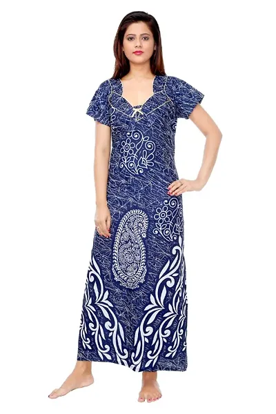 Classic Cotton Blend Denim Printed Nighty for Women