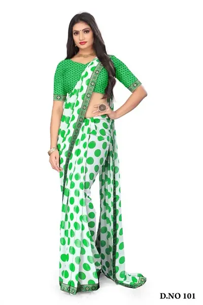 Georgette Polka Dot Printed Sarees With Blouse Piece