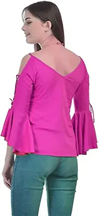 Cotrel Women Rayon Casual Cold Shoulder Sleeves Solid Top Pink-thumb4