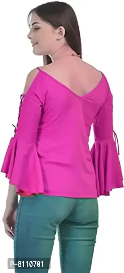 Cotrel Women Rayon Casual Cold Shoulder Sleeves Solid Top Pink-thumb5