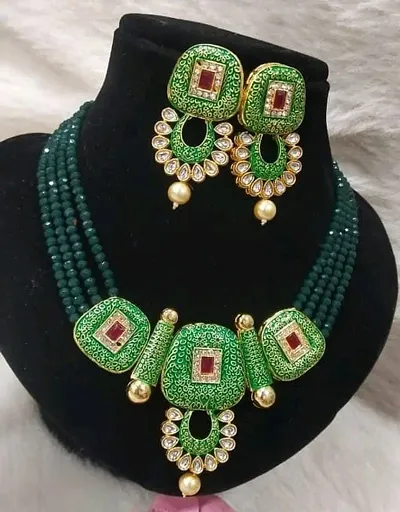 Designer Brass Kundan Necklace Sets with Earring