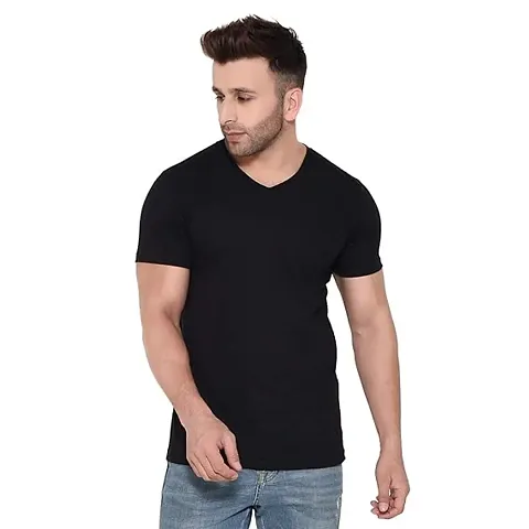 Elegant Blend Solid V Neck Tees For Men