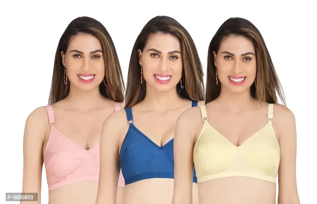 Women Cotton Solid Padded T-Shirt Bra Pack of 3