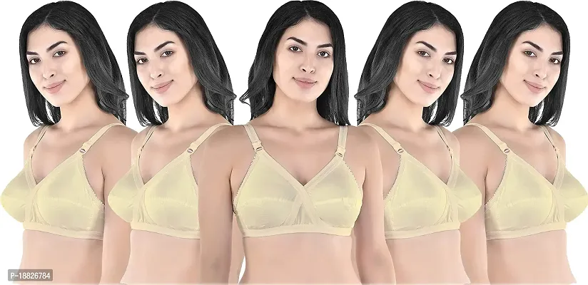 Rah Fashion Women's Cotton Non-Padded Non-Wired T-Shirt Bra (Cross-S-C5-32_Beige) (Pack of 5)