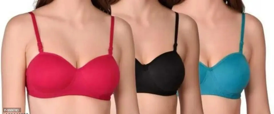 Women Cotton Solid Padded T-Shirt Bra Pack of 3-thumb0