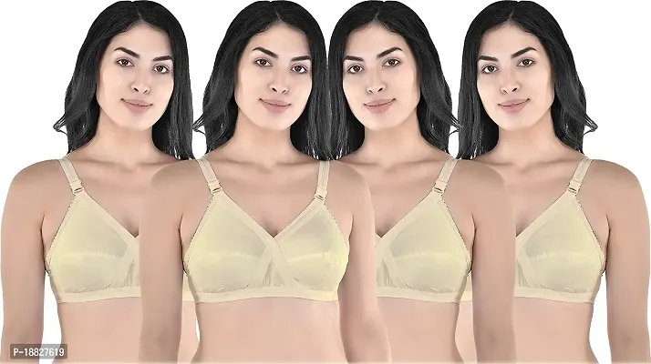 Rah Fashion Women's Cotton Non-Padded Non-Wired Full Coverage Regular Bra (Cross-S-C4-32_Beige) (Pack of 4)