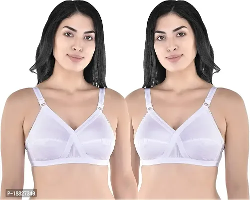 Rah Fashion Women's Cotton Non-Padded Non-Wired T-Shirt Bra (Cross-W-C2-32_White) (Pack of 2)-thumb0