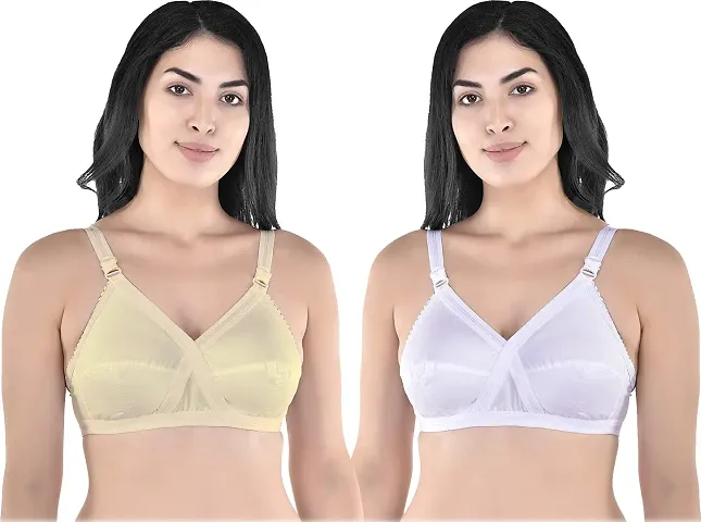 Rah Fashion Women's Non-Padded Non-Wired T-Shirt Bra (Cross-S-C5-32_Beige) (Pack of 5)