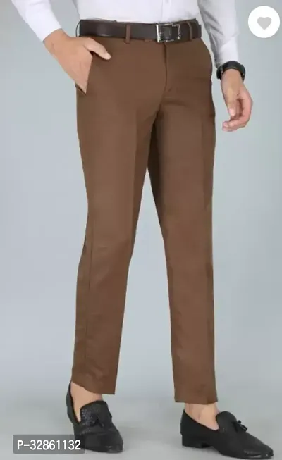 Stylish Coffee Cotton Blend Solid Easy Wash Trousers For Men-thumb0