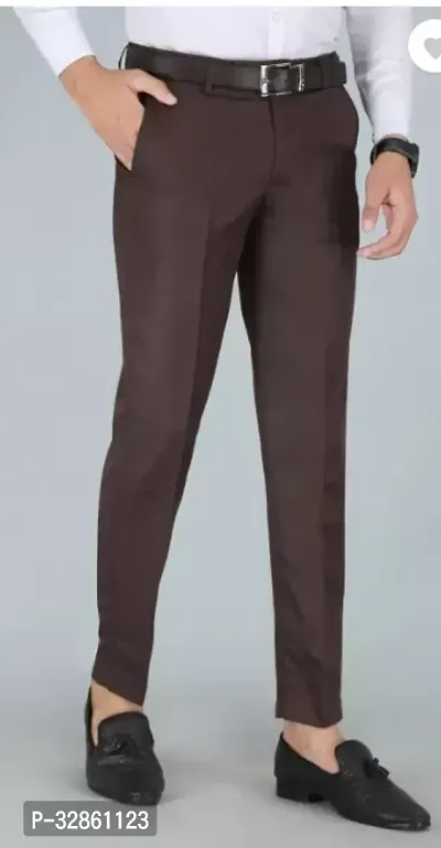 Stylish Coffee Cotton Blend Solid Easy Wash Trousers For Men