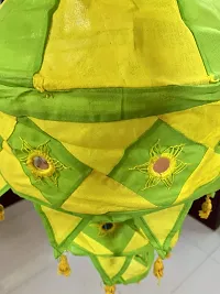 Cloth Applique Free Hanging Decor Item/Festive Lantern, Jhoomar Shape with 3-Steps, Compressible, from Pipli Odisha (Yellow  Green)-thumb1
