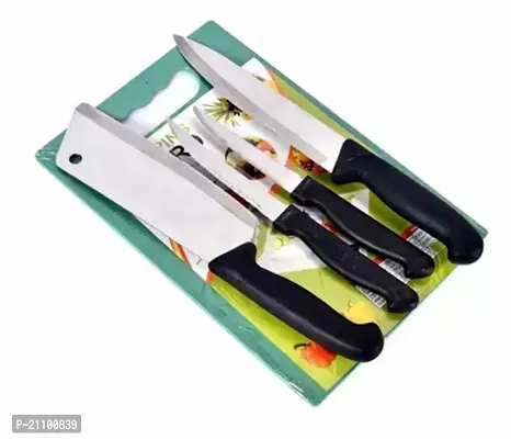 Stainless Steel Kitchen Knives Set, Standard Kitchen Knife/Vegetable Knife/PARING Knife, 4 Piece Set with Chopping Board, Knife Sets (Green)-thumb0