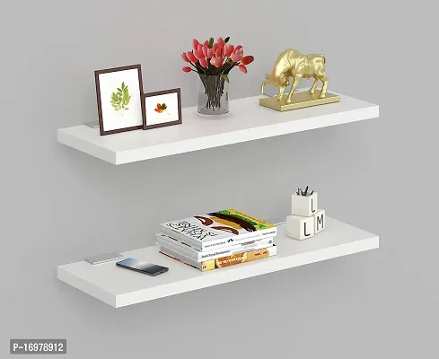 Wooden MDF Wall Mount Decor Shelf Stand 2 Tier 4X12 Inch Matte White