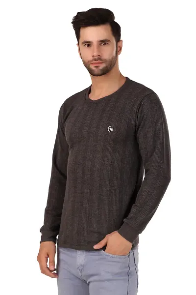 Winter Inner Upper Body Warm Grey Cotton Long Sleeves Thermal Tops For Men