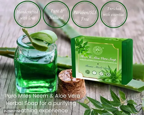 Puro Miles Neem  Aloe Vera Soap| Handmade Organic  Natural| SLS  Paraben Free| Enriched with Essential Oil  Vitamin E| Pack of 3x100gm-thumb2