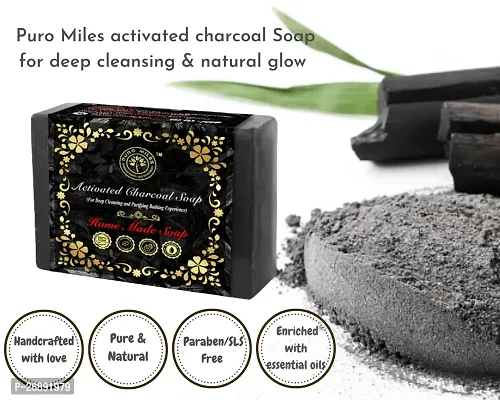 Puro Miles Charcoal Soap | Handmade  Homemade| Organic  Natural | SLS  Paraben Free| Pack of 3x100gm-thumb2