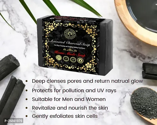 Puro Miles Charcoal Soap | Handmade  Homemade| Organic  Natural | SLS  Paraben Free| Pack of 3x100gm-thumb4