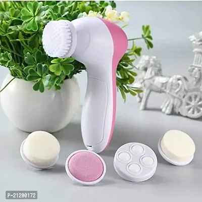 5 in 1 Portable Electric Facial Cleaner Battery Powered Multifunction Massager(pink)-thumb0