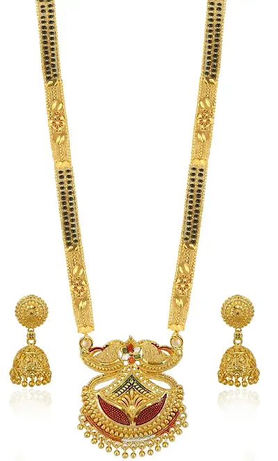 Traditional Brass Golden Mangalsutra Necklace With Earrings